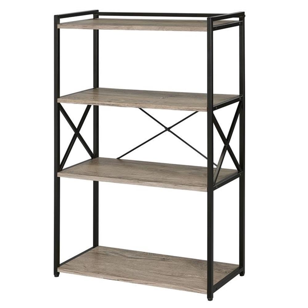 Steve Silver Furniture Corday Modern Rustic Bookcase, Black Iron Tubing w/ Grey Wood Look, Levelers Included, Contemporary Design, Book/Office Storage, Engineered Wood, 11.75&quot;D x 28.75&quot;W x 47&quot;H, Black