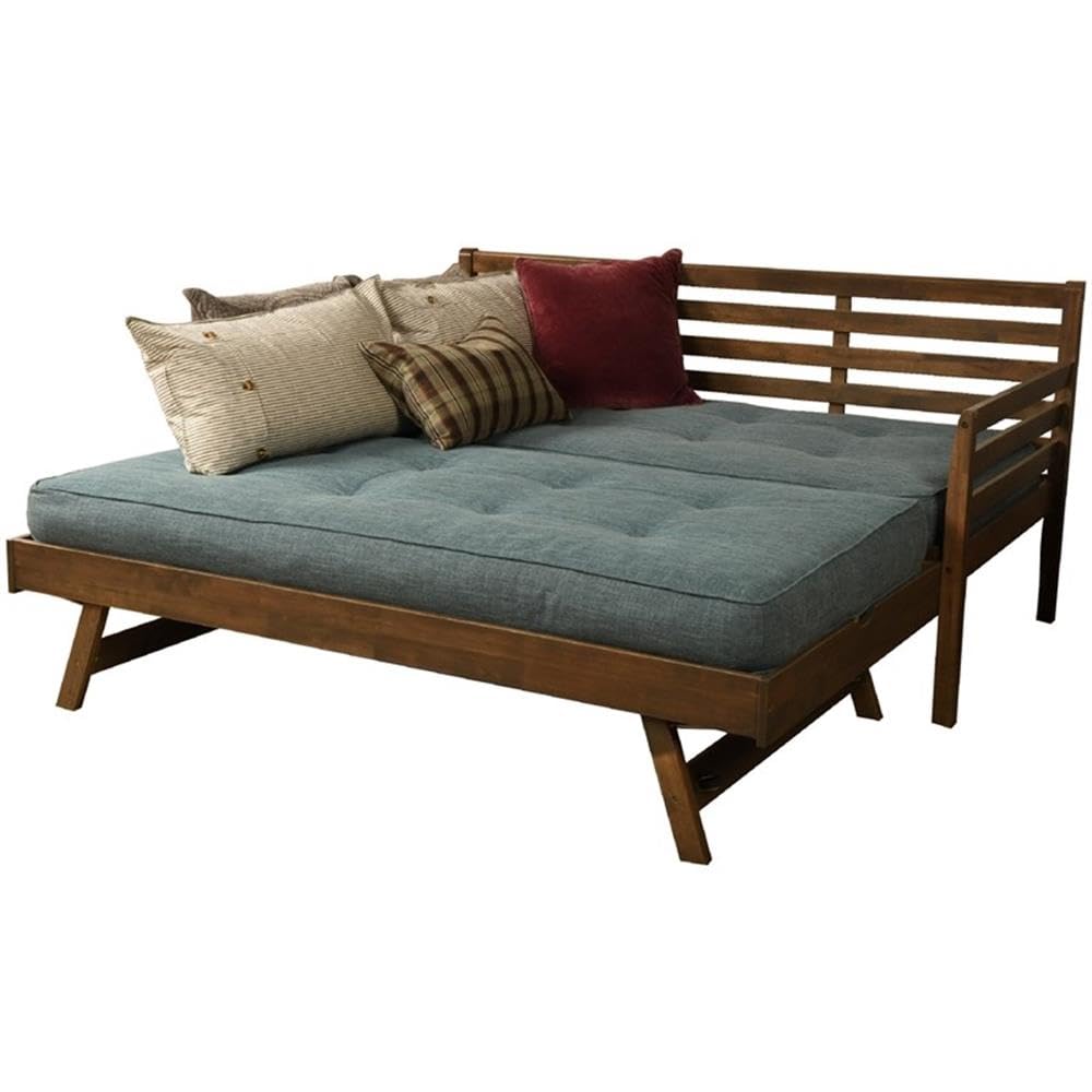 Kodiak Furniture Boho Wood Daybed/Pop Up Bed in Walnut Brown w/Linen Mattress