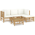 vidaXL 5-Piece Bamboo Patio Lounge Set with Cream White Cushions - Durable Outdoor Furniture with a Practical Table, Comfortable