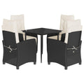 vidaXL 5 Piece Patio Dining Set with Black PE Rattan and Cushions - Adjustable Reclining Chairs & Glass Tabletop