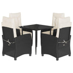 vidaXL 5 Piece Patio Dining Set with Black PE Rattan and Cushions - Adjustable Reclining Chairs & Glass Tabletop