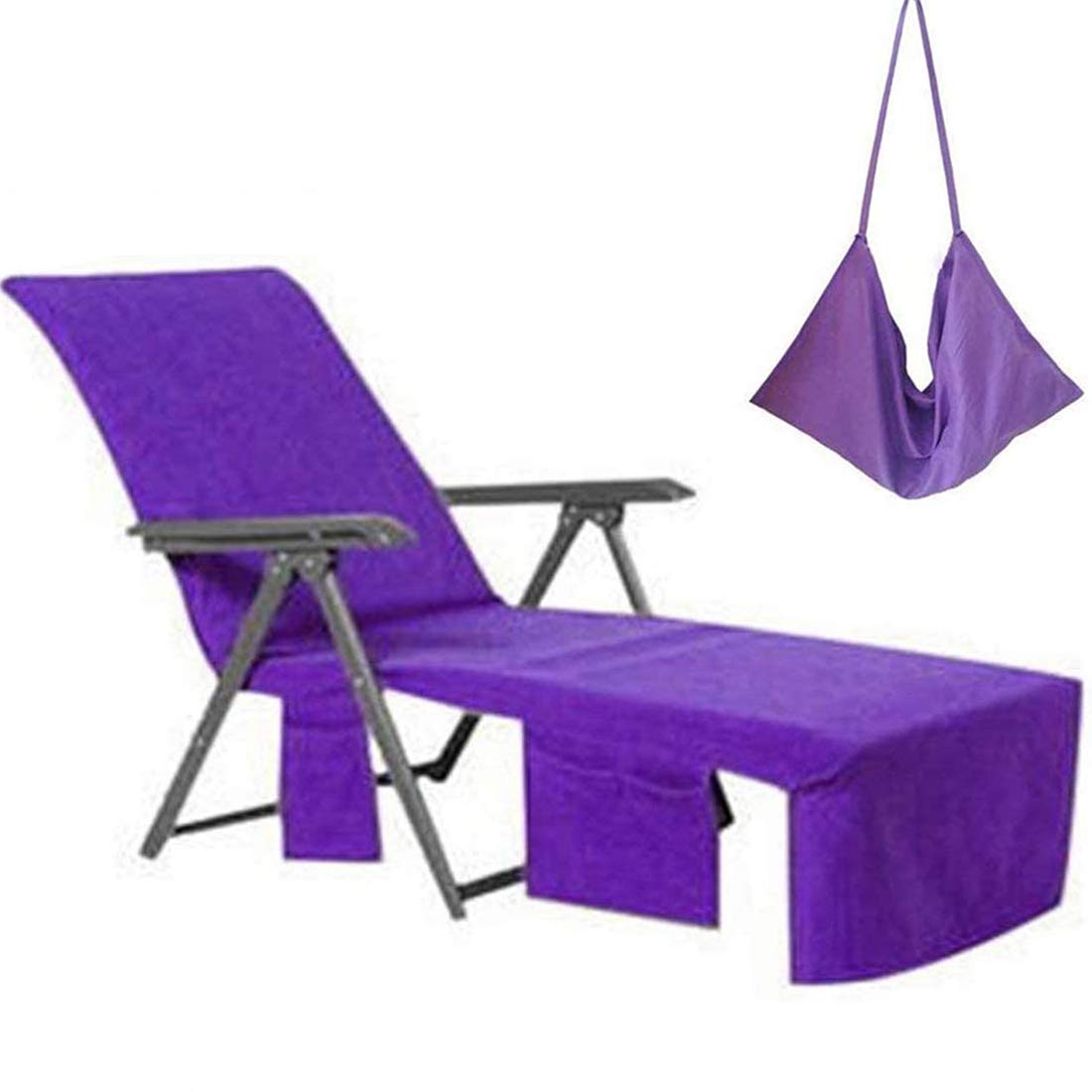 Vocool Beach Chair Cover Lounge Chair Cover Microfiber Soft Pool Lounge Chair Cover With Pockets Beach Chair Towel For Summer Holidays Sunbathing Garden Patio Sun Lounger, 85 X 30 Inch, Purple