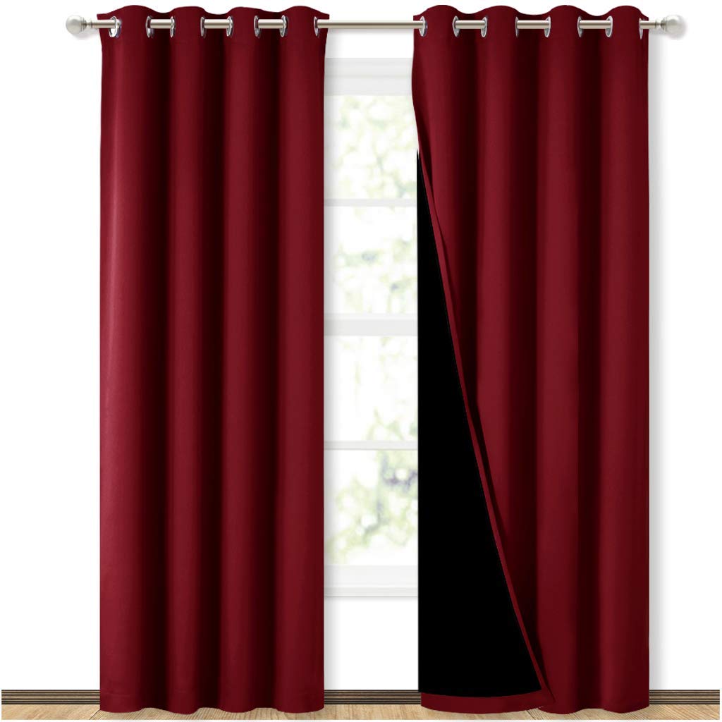 Nicetown 100% Blackout Cold Blocking Curtains With Black Liner Backing, Thermal Insulated Curtains For Living Room, Noise Reduci