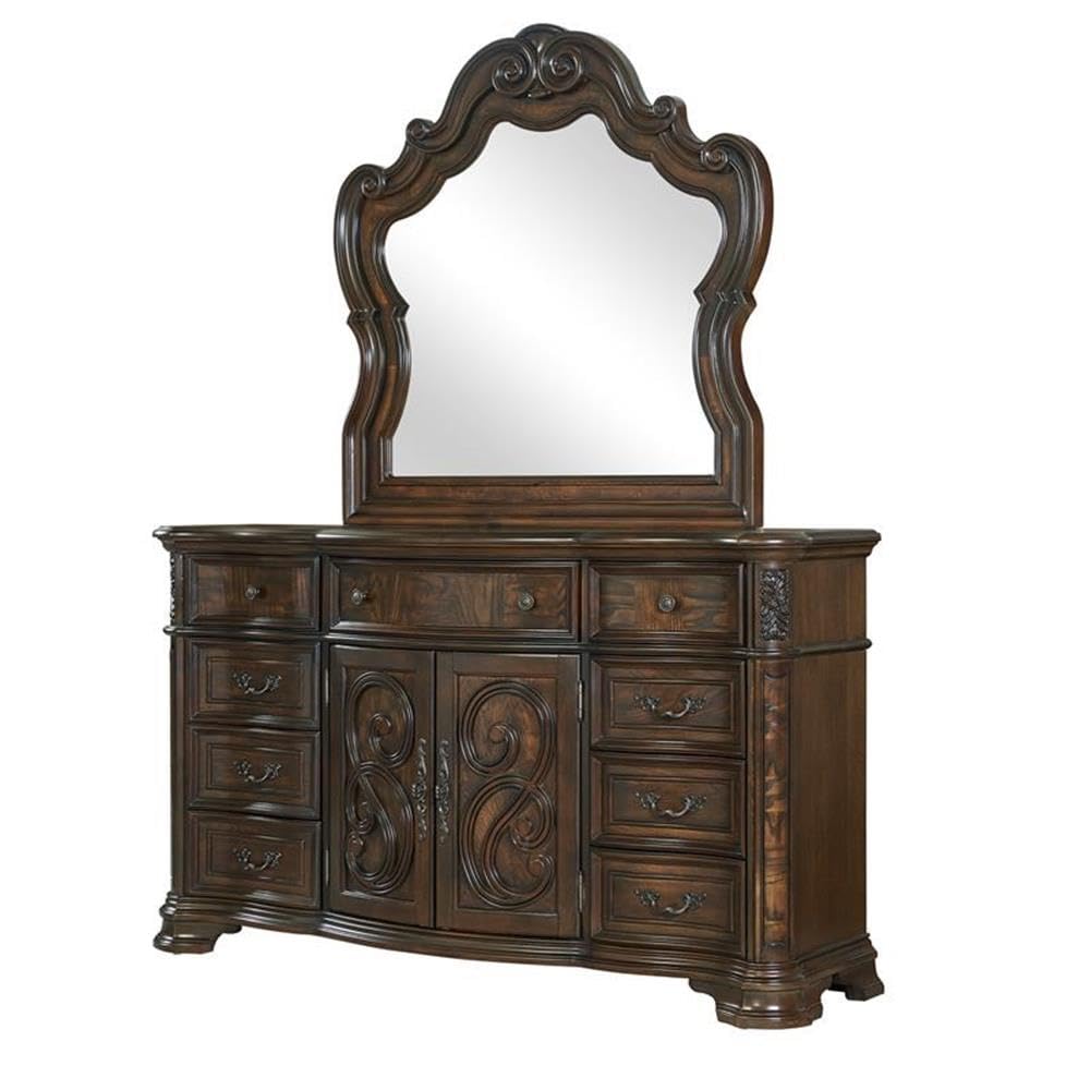 Steve Silver Royale Brown Cherry 9-Drawer Dresser and Mirror