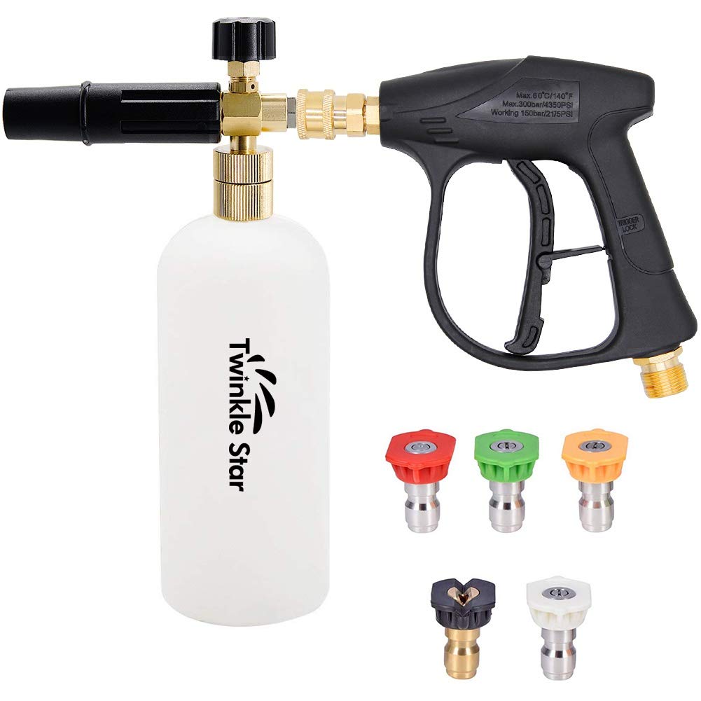 Twinkle Star Pressure Washer Gun Snow Foam Lance, With 1/4 Inch Quick Connector, 5 Pressure Washer Nozzle Tip, 1 Liter