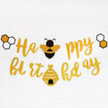 Atpata Funky Bee Happy Birthday Party Banner  Gold Glitter Card Paper, Bee Theme Party Decorations