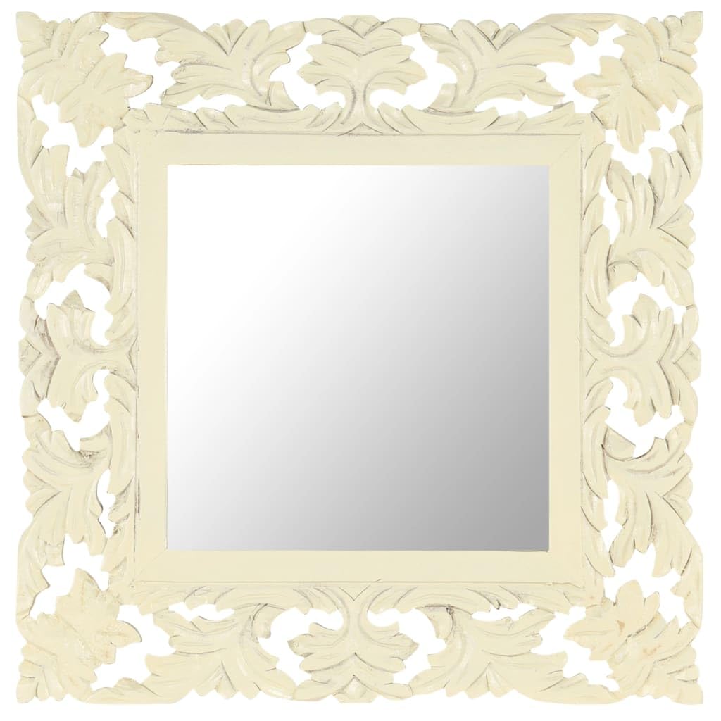 vidaXL Hand-Carved Mirror with Natural Finish - Solid Mango Wood - Boasting Unique Wood Grains - White Pattern - 19.7&quot;x19.7&quot;