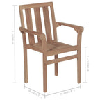 vidaXL 6X Solid Teak Wood Stackable Patio Chairs with Cushions Wooden Furniture Garden Outdoor Terrance Backyard Dining Stacking Seat Chair