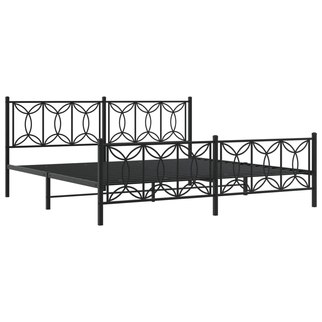 vidaXL King Metal Bed Frame – Black Steel, Headboard & Footboard, 81.5&quot;x78&quot;x35.4&quot;