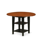 East West Furniture Sulg5-Bch-W 5 Piece Kitchen Table Set For 4 Includes A Round Dining Room Table With Dropleaf & Shelves And 4 Dining Chairs, 42X42 Inch, Black & Cherry