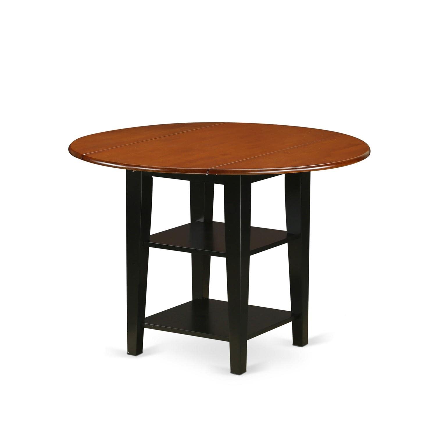 East West Furniture Sulg5-Bch-W 5 Piece Kitchen Table Set For 4 Includes A Round Dining Room Table With Dropleaf & Shelves And 4 Dining Chairs, 42X42 Inch, Black & Cherry