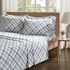 Comfort Spaces Cotton Flannel Breathable Warm Deep Pocket Sheets With Pillow Case Bedding, Cal King, Blue Plaid 4 Piece