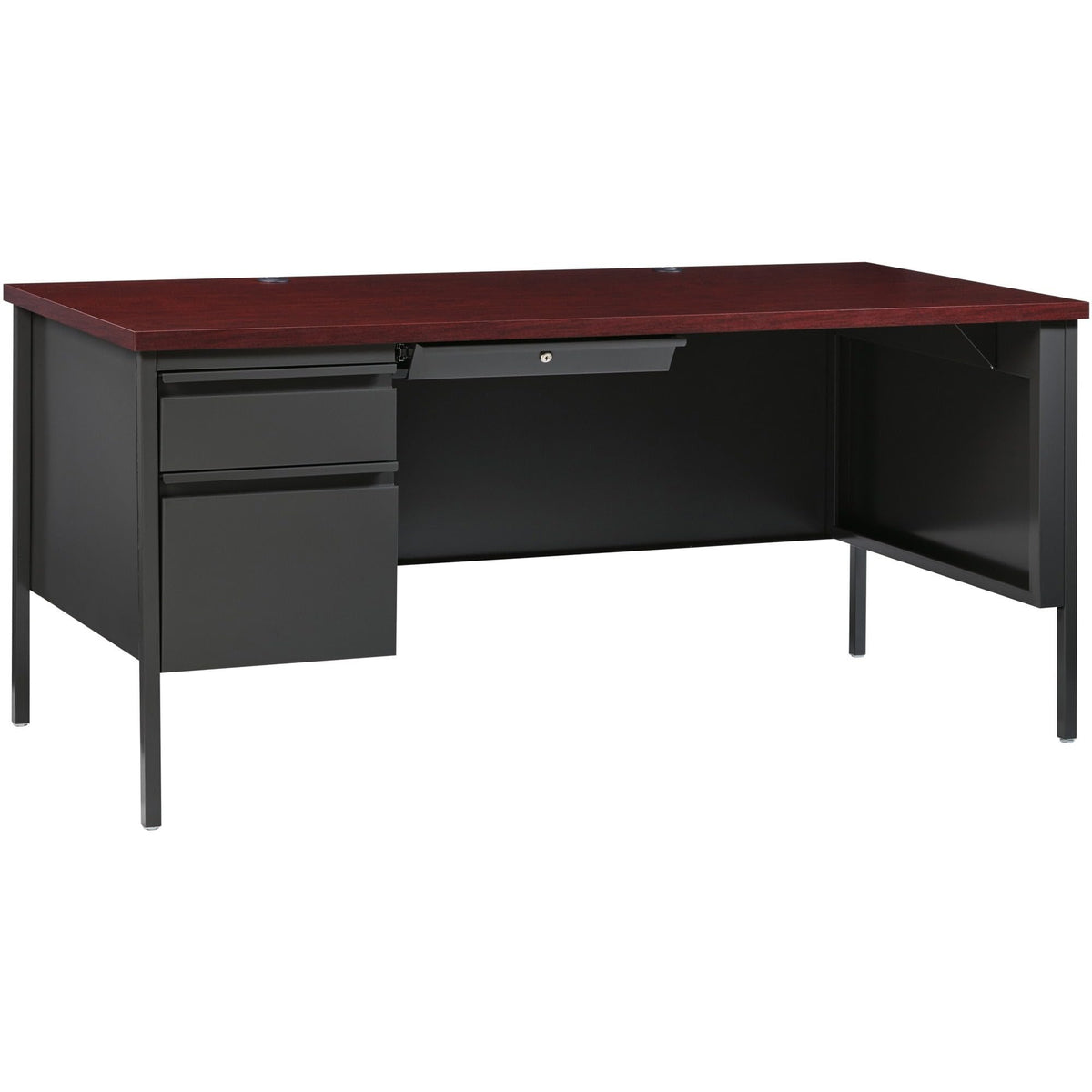 Lorell Single Left Pedestal Desk, 66 by 30 by 29-1/2-Inch, Mahogany