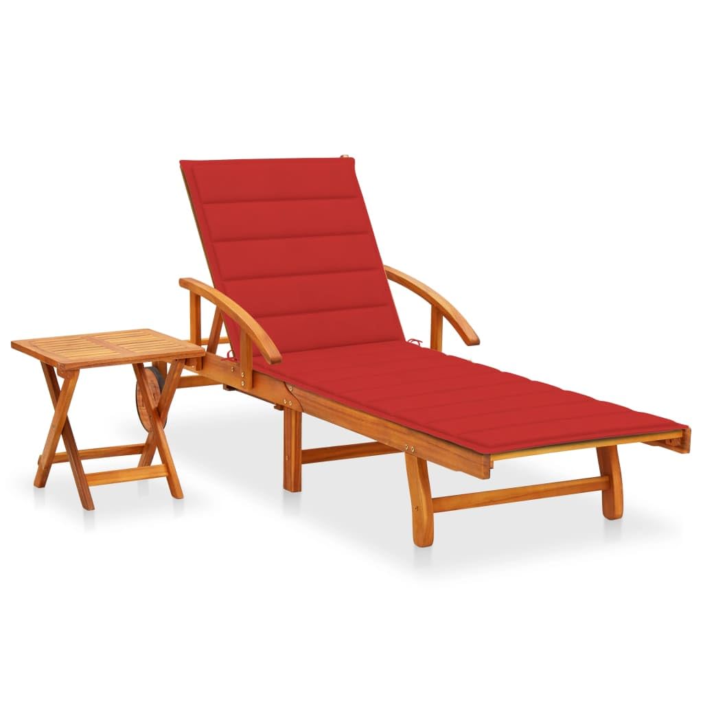 vidaXL Solid Acacia Wood Patio Sun Lounger with Cushion