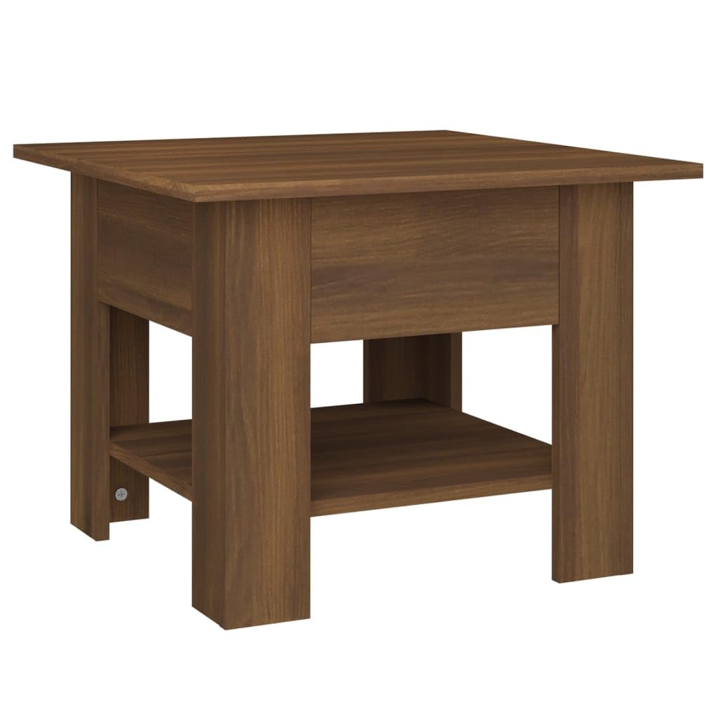 vidaXL Engineered Wood Coffee Table - Square Brown Oak Table with Storage Shelf, Modern Design