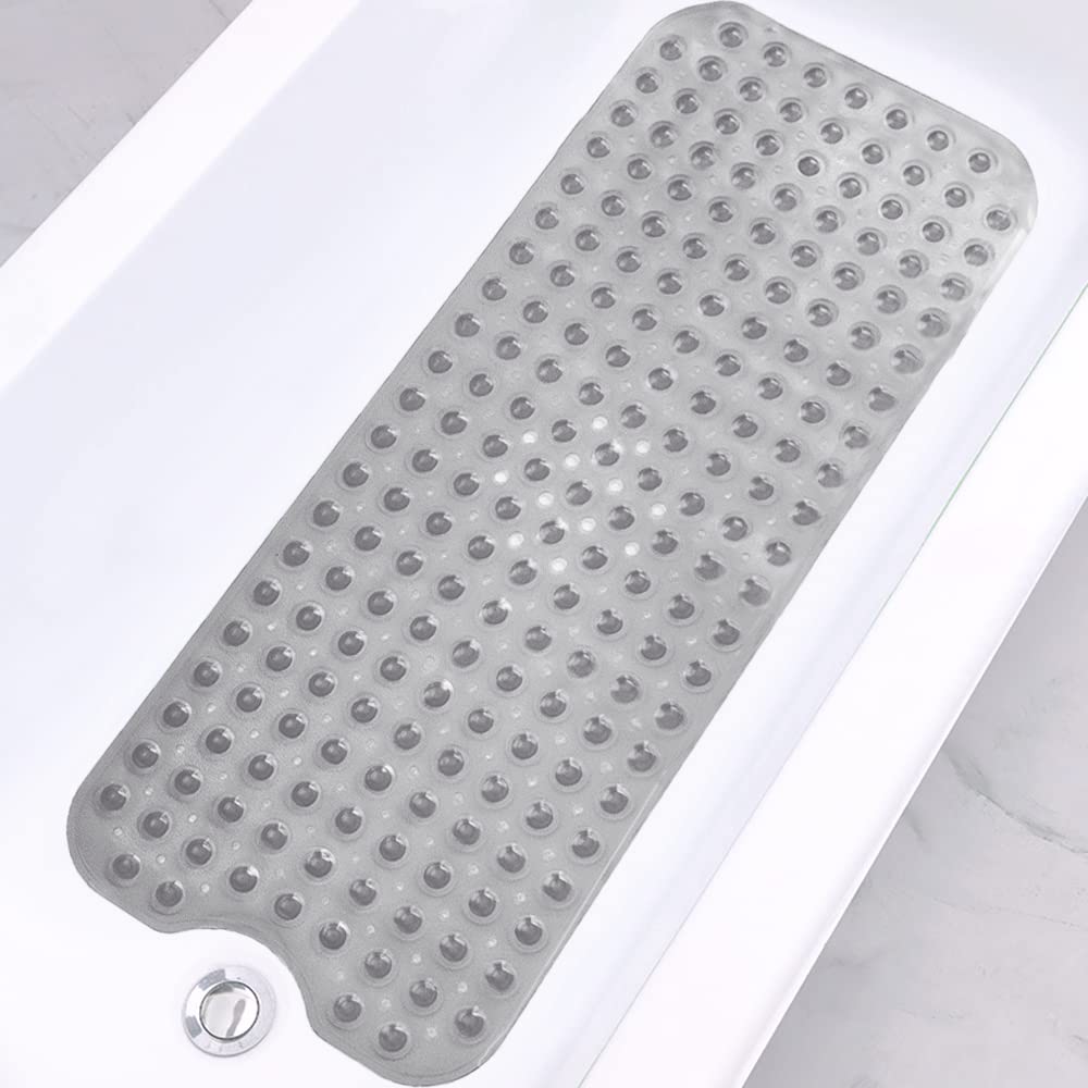 KARTUNBOX Bathtub Extra Long NonSlip Bath Mat 39 x 16 Inch, Bath Tub Mat with Suction Cups & Drain Holes for Bathroom (Grey)