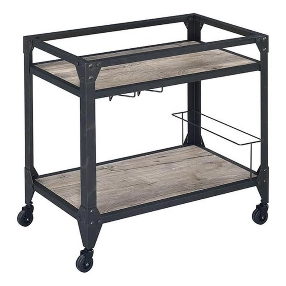 Acme Jorgensen Rectangular Wooden Serving Cart with 2 Shelves in Black