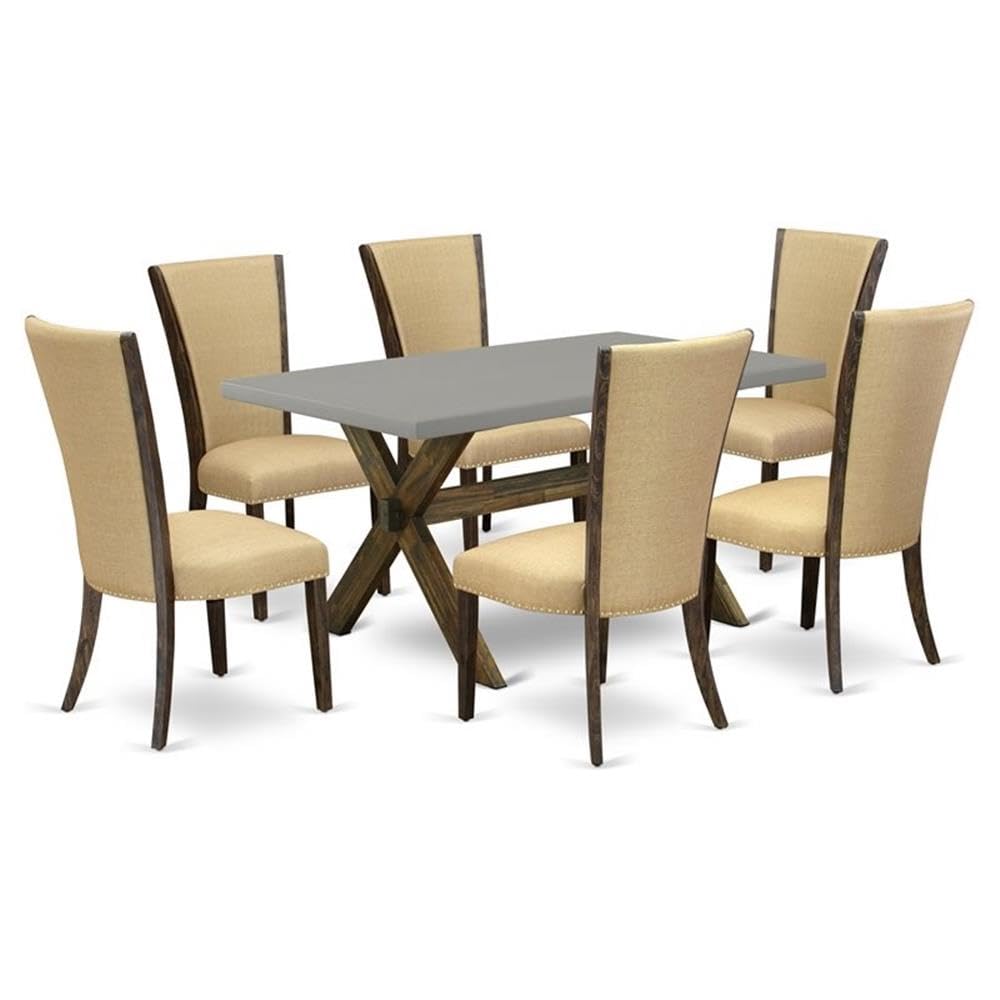 East West Furniture X796Ve703-7 7 Piece Dining Room Furniture Set Consist Of A Rectangle Dining Table With X-Legs And 6 Brown Linen Fabric Upholstered Chairs, 36X60 Inch, Multi-Color