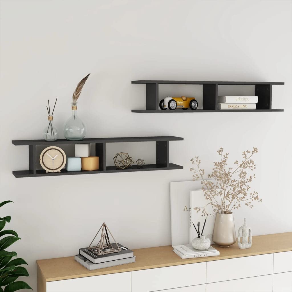 vidaXL Wall Shelves 2pcs High Gloss Gray 41.3&quot;x7.1&quot;x7.9&quot; Engineered Wood
