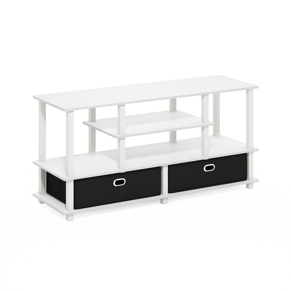 Furinno Jaya Large Tv Stand For Up To 55-Inch Tv With Storage Bin, White/White/Black