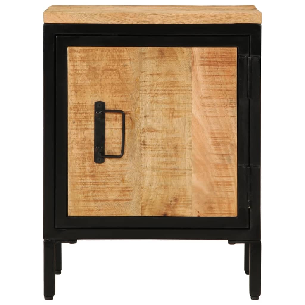 vidaXL Bed Cabinet - Rectangular Nightstand, 15.7"x11.8"x20.7", Solid Rough Mango Wood, Brown, Iron Legs for Bedroom/Living Room