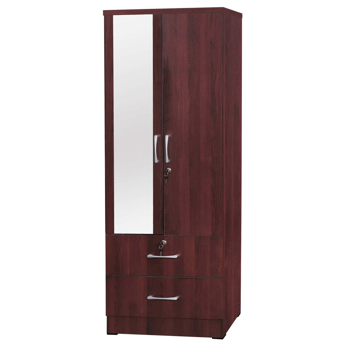 Better Home Products Grace Armoire Wardrobe With Mirror & Drawers In Mahogany