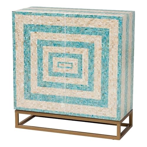 Baxton Studio Utari Modern Bohemian Mosaic Beige/Blue Mother Of Pearl Storage Cabinet