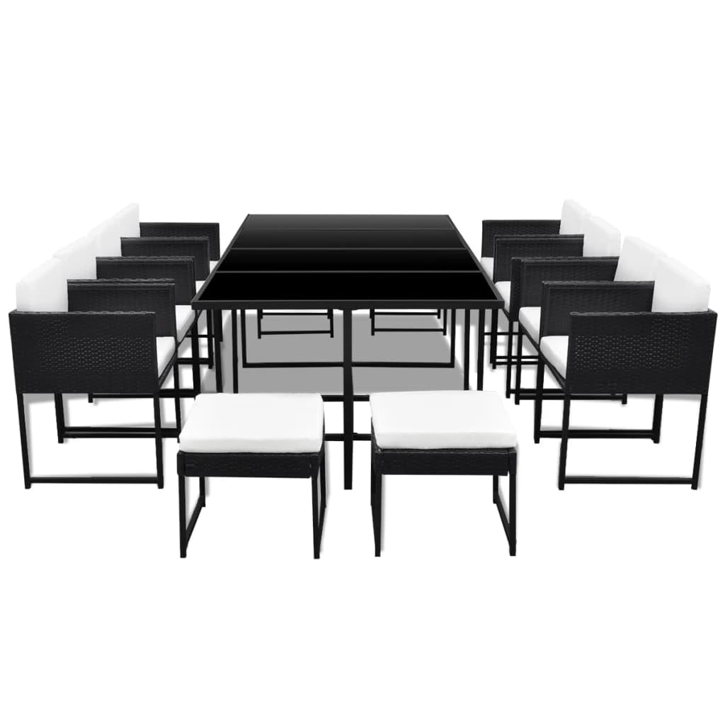 vidaXL Patio Dining Set 3 Piece, Patio Dining Table Set with Glass Tabletop, Rattan Chairs with Cushions, Outdoor Furniture Set, Poly Rattan Black
