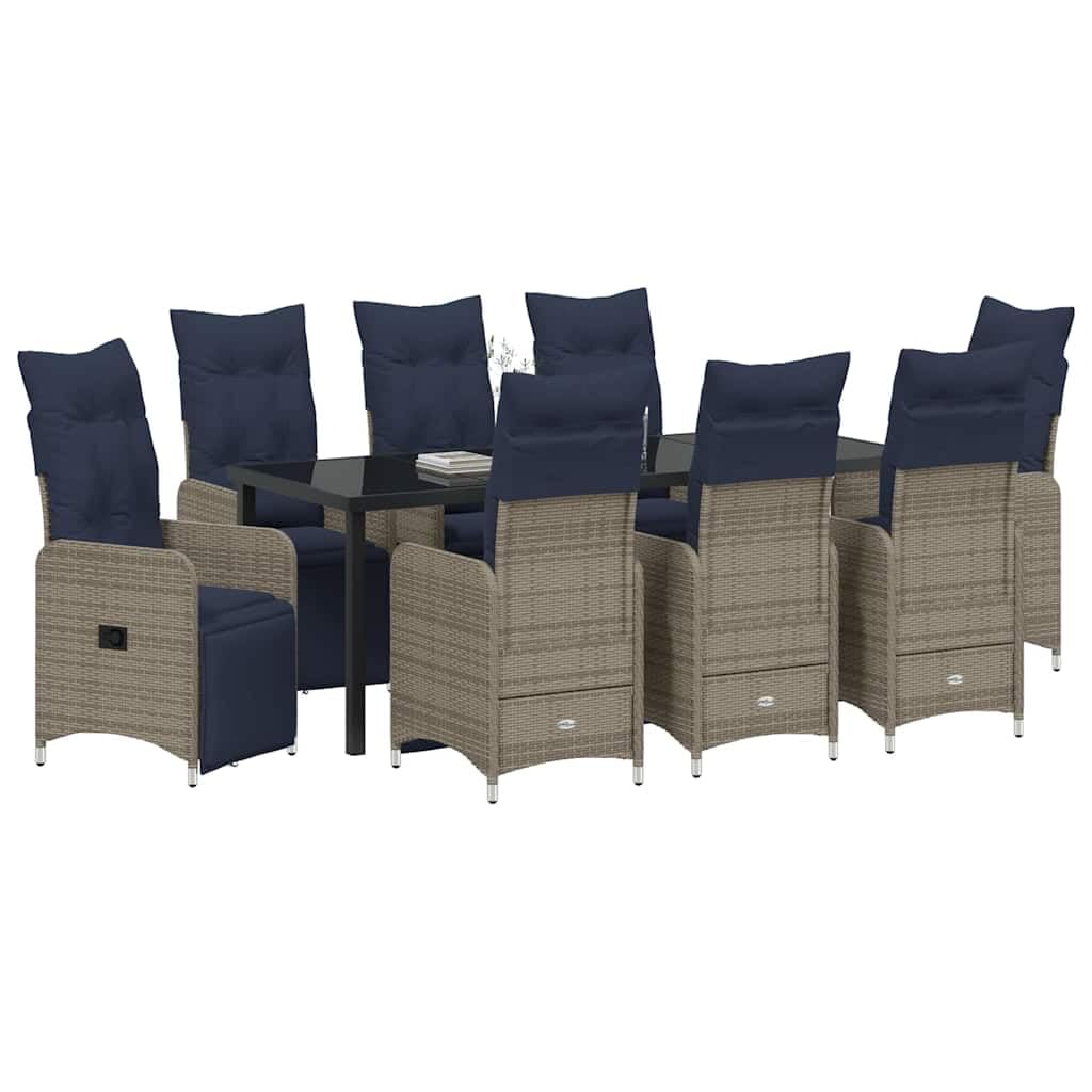 vidaXL Table and Chair Set 9 pcs Grey PE Rattan