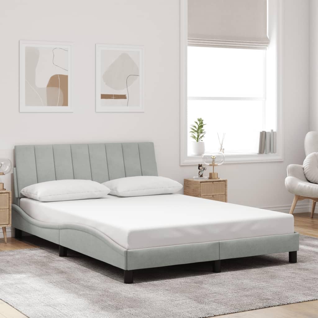 vidaXL Full Bed Frame with Headboard - Stylish Light Gray Velvet Upholstered, Modern Waved Design, Foam Padded Support, 81.9&quot;&quot;x55.9&quot;&quot;x29.3&quot;&quot;, 3207877