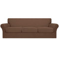 Easy-Going 4 Pieces Oversized Stretch Soft Couch Cover For Dogs - Washable Sofa Slipcover For 3 Separate Cushion Couch - Elastic Furniture Protector For Pets, Kids Brown