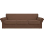Easy-Going 4 Pieces Oversized Stretch Soft Couch Cover For Dogs - Washable Sofa Slipcover For 3 Separate Cushion Couch - Elastic Furniture Protector For Pets, Kids Brown