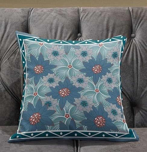 HomeRoots 28x28 Blue Red Green Blown Seam Broadcloth Floral Throw Pillow