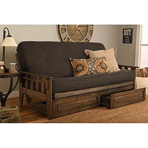 Kodiak Furniture Tucson Frame With Linen Fabric Mattress In Rustic Walnut/Gray