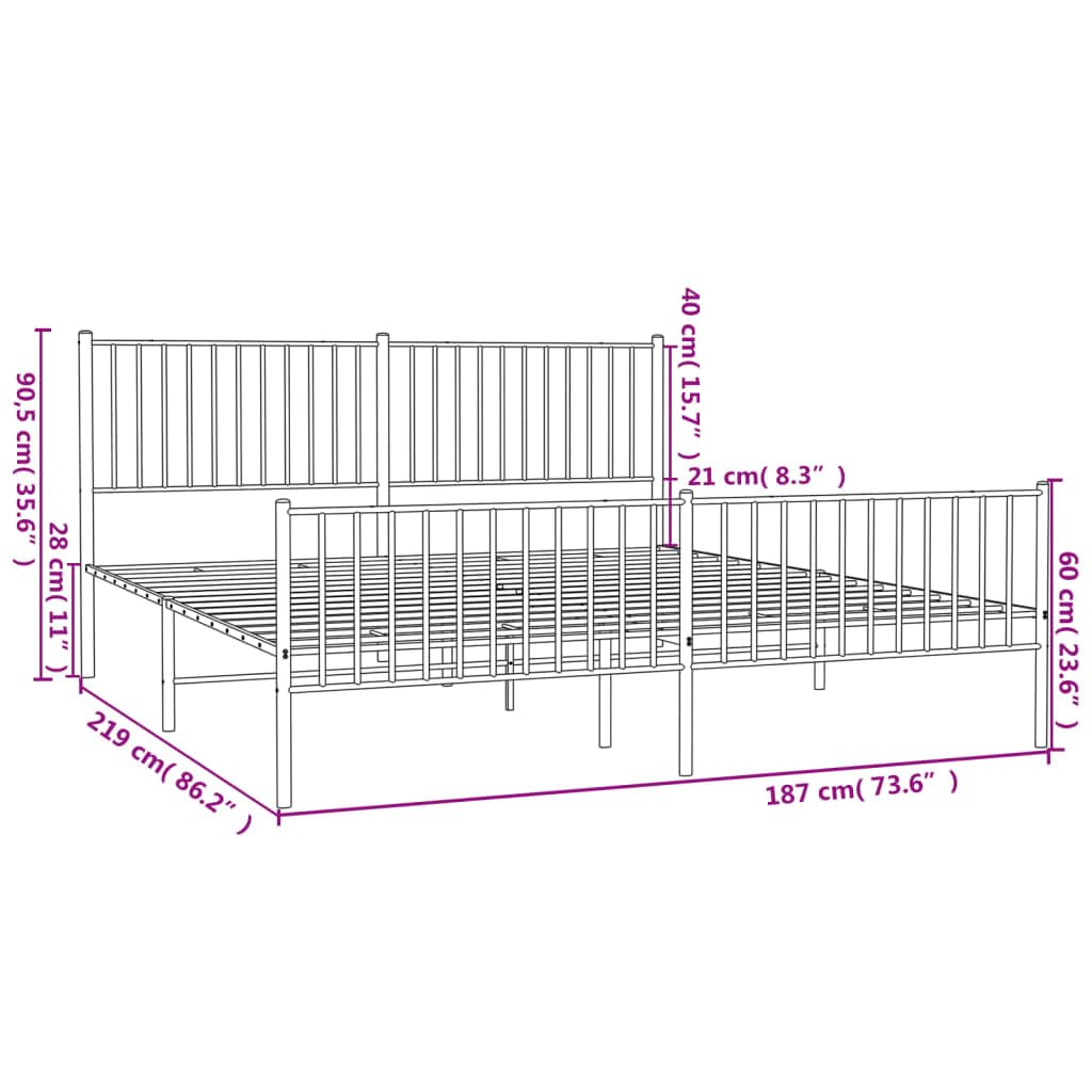 vidaXL Black Metal California King Bed Frame with Headboard & Footboard, Heavy-Duty Construction, Under-Bed Storage, for Modern Bedroom, No Box Spring Needed & Easy Assembly, No Mattress