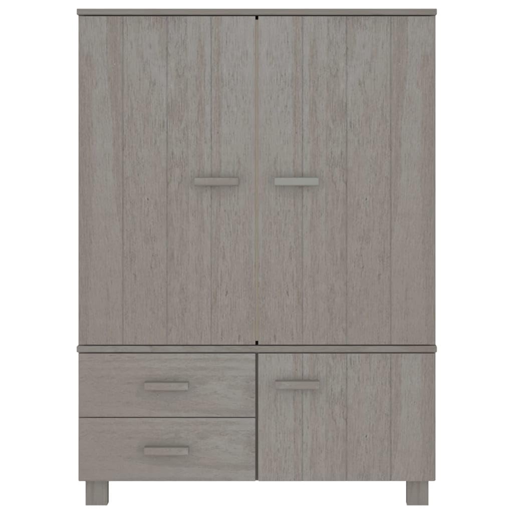 vidaXL HAMAR Solid Wood Pine Wardrobe, Light Gray - Classic Design, Ample Storage with Drawers and Compartments, Sturdy and Functional, Assembly Required
