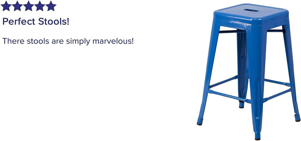 24 High Backless Blue Metal Counter Height Stool with Square Wood Seat