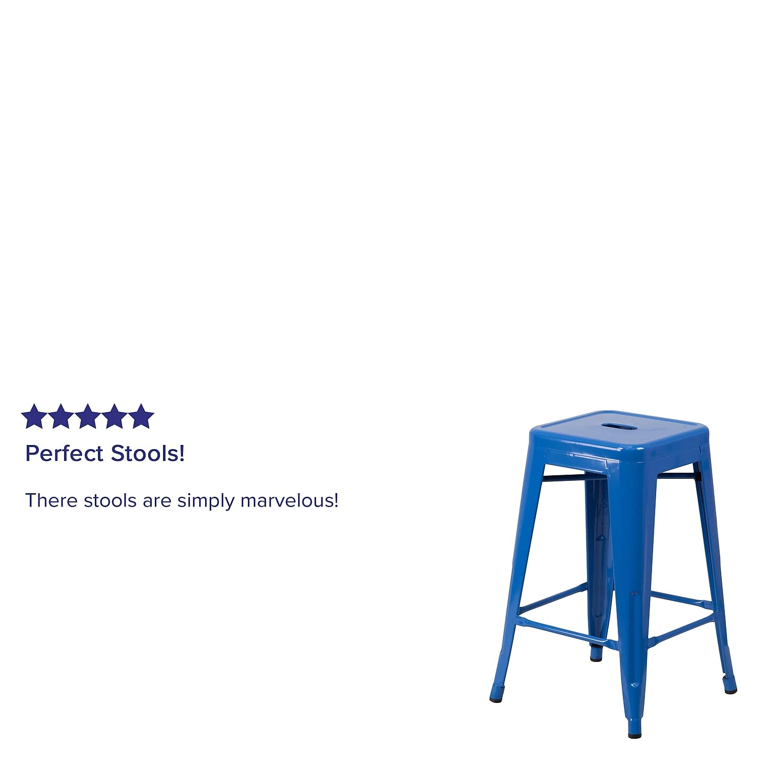 Flash Furniture Kai Commercial Grade 24' High Backless Blue Metal Indoor-Outdoor Counter Height Stool With Square Seat