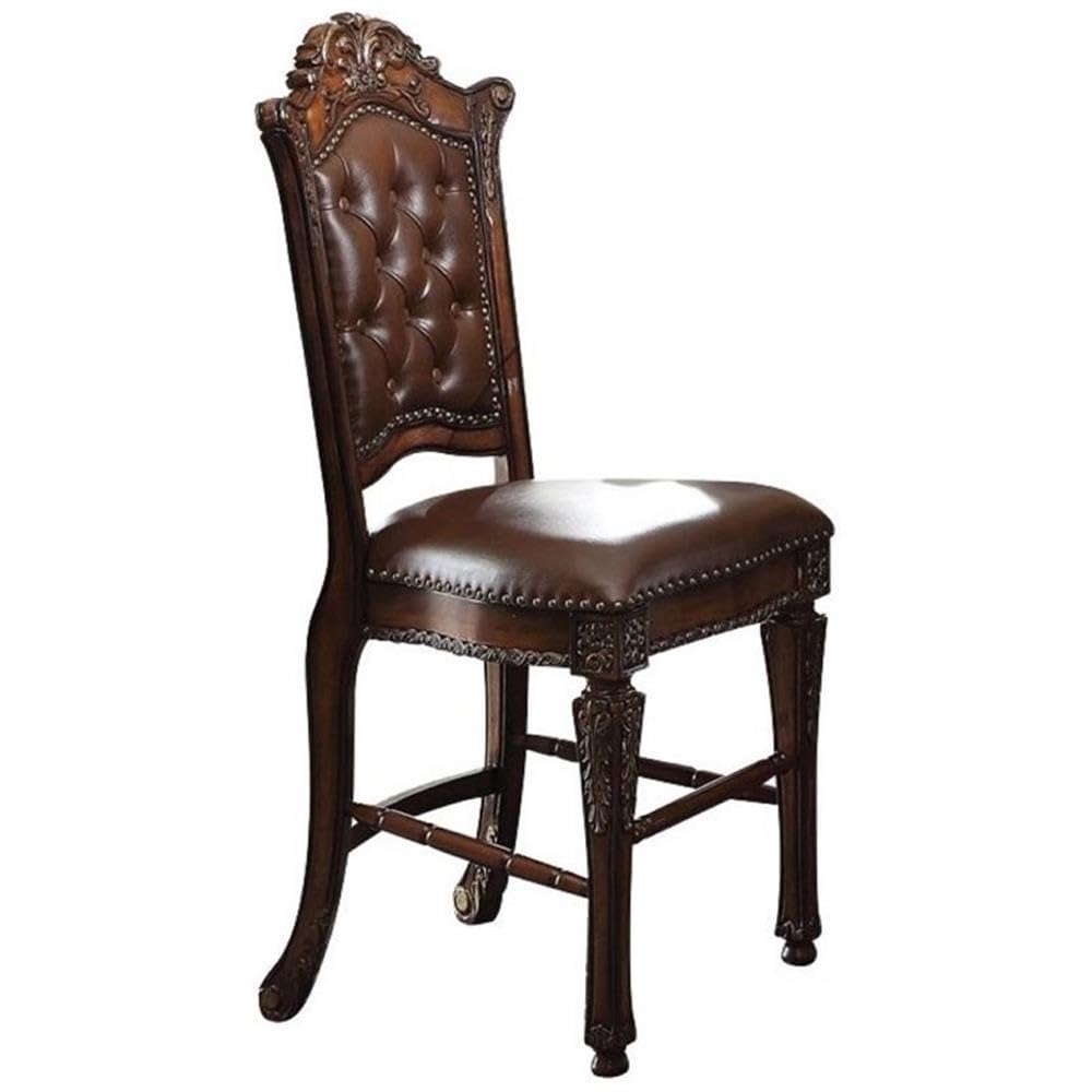 Acme Vendome Faux Leather Tufted Counter Height Dining Chair in Cherry Set of 2