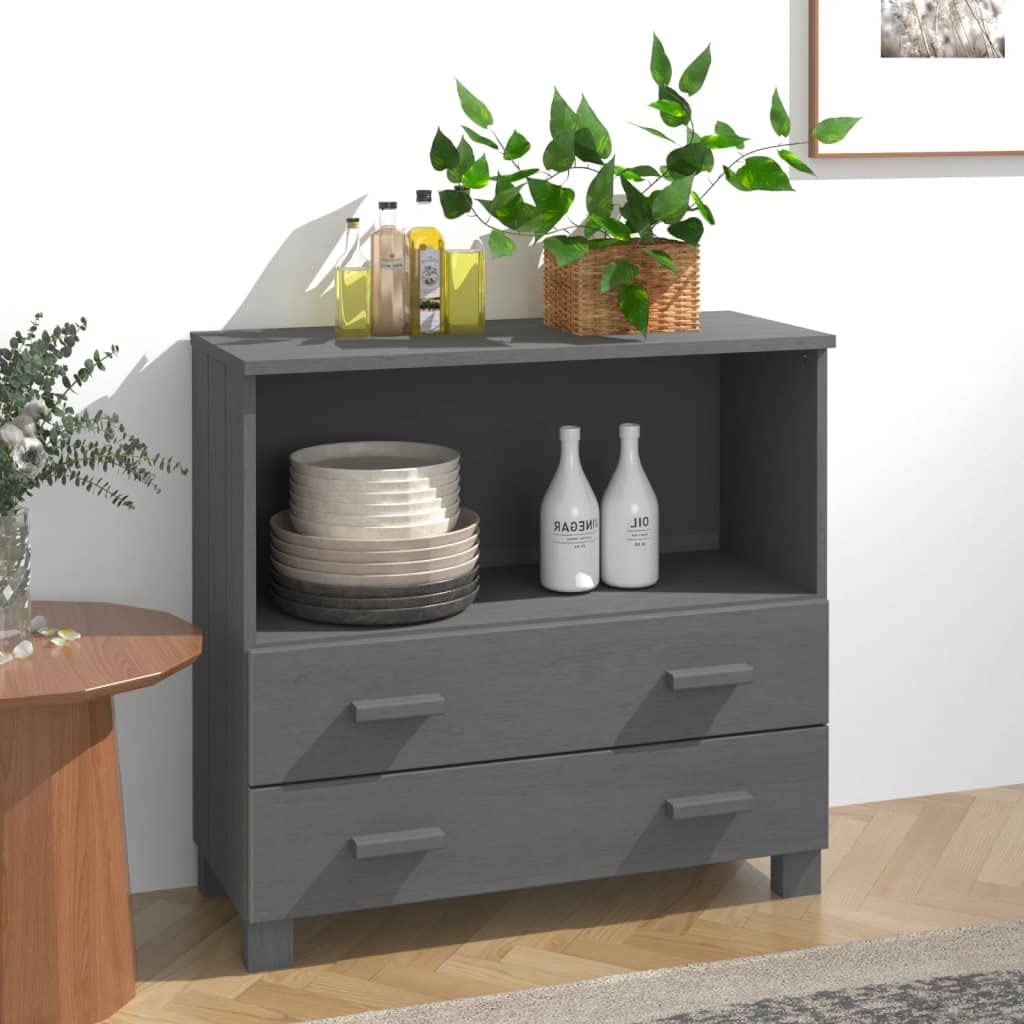 vidaXL HAMAR Solid Wood Sideboard in Dark Gray - Spacious with 1 Compartment and 2 Drawers - Ideal for Storage and Display