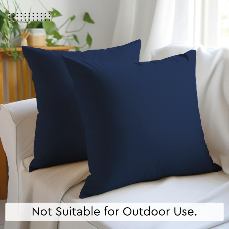 Cotton Canvas Throw Pillow Covers By Encasa Pack Of 2 Scotch Blue 12'X12' No Insert With Hidden Zipper | Decorative Cushion Co