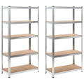 vidaXL Shelf 2 Pcs 5-Layer Silver Steel and Engineered Wood - Adjustable Height, 2921.1 lb Capacity, 35.4" x 17.7" x 70.9" for Office, Bedroom, Garage