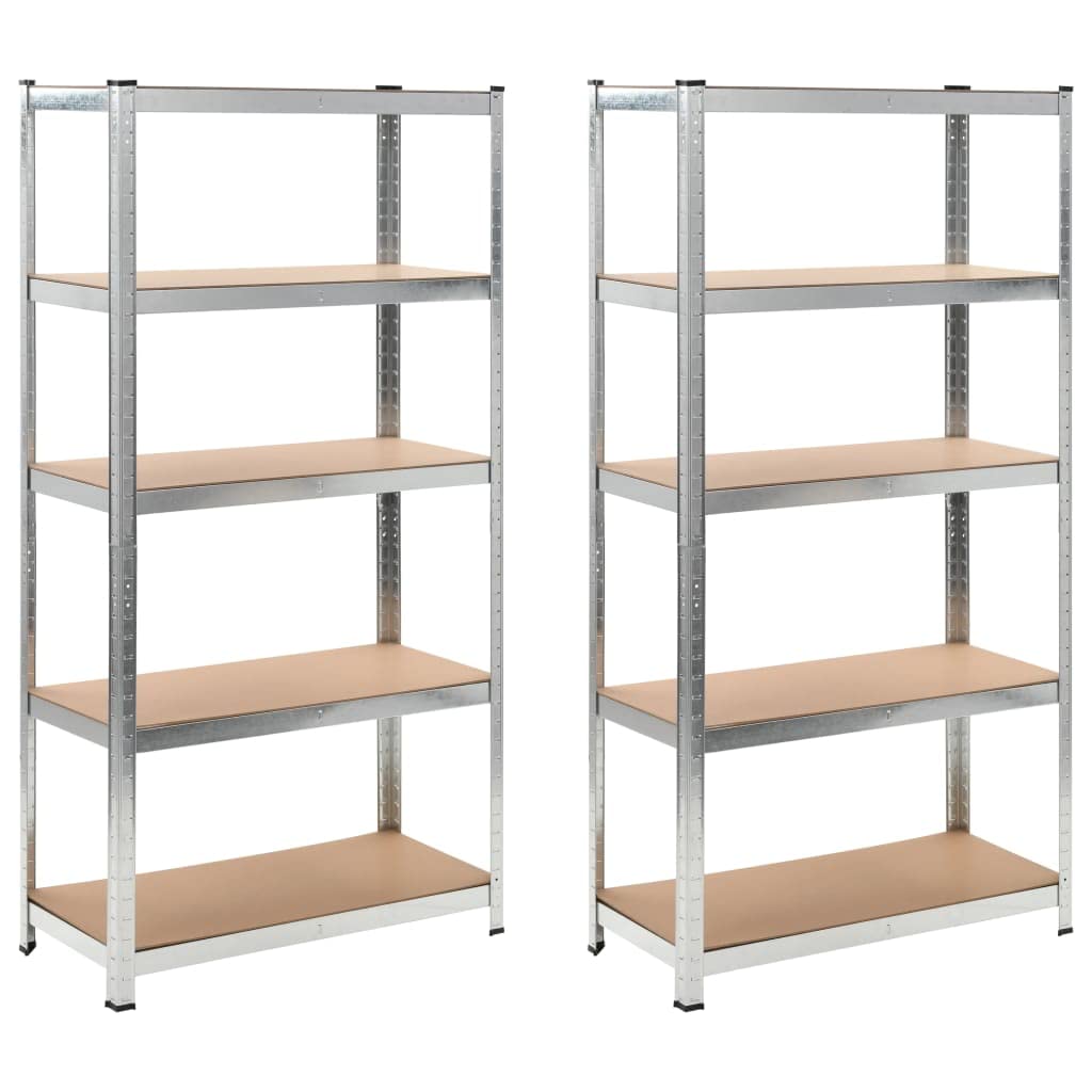 vidaXL Shelf 2 Pcs 5-Layer Silver Steel and Engineered Wood - Adjustable Height, 2921.1 lb Capacity, 35.4&quot; x 17.7&quot; x 70.9&quot; for Office, Bedroom, Garage