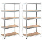 vidaXL Shelf 2 Pcs 5-Layer Silver Steel and Engineered Wood - Adjustable Height, 2921.1 lb Capacity, 35.4" x 17.7" x 70.9" for Office, Bedroom, Garage