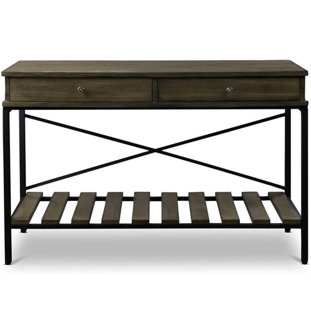 Baxton Studio Newcastle Wood and Metal Criss-Cross Console Table, 30" x 47.25" x 18", Brown