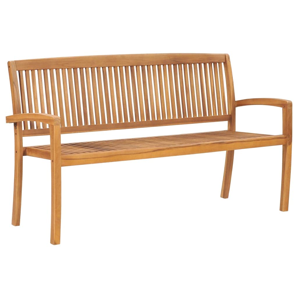 vidaXL Outdoor Stacking Patio Bench with Cushion - Solid Teak Wood - 62.6” - Weather Resistance - Easy Storage - Ideal for Garden, Terrace, Patio