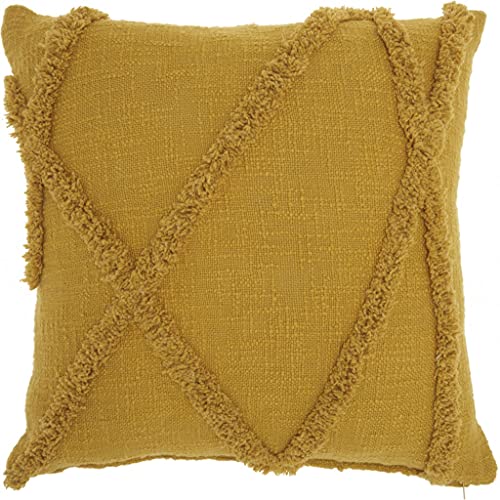 HomeRoots 100% Cotton Boho Chic Mustard Textured Lines Throw Pillow