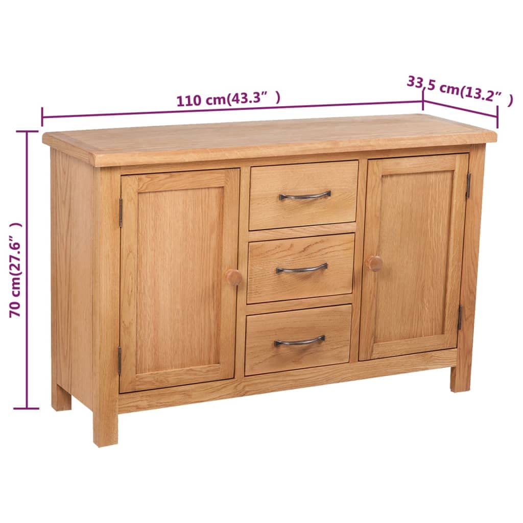 vidaXL Solid Oak Sideboard w/ 3 Drawers 2 Doors Side Storage Cabinet Cupboard