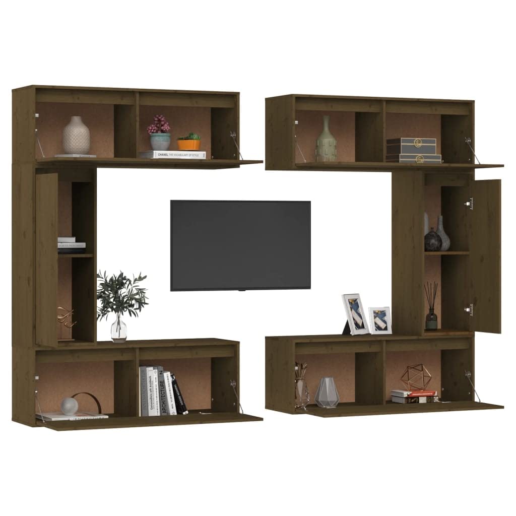 vidaXL Classic TV Cabinets in Solid Pinewood - Honey Brown, Wall Mounted Floating Cabinets, Ideal Storage for Books and Ornaments, Easy to Assemble and Clean