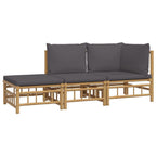 vidaXL Bamboo 3 Piece Lounge Set, Patio Furniture with Dark Gray Cushions, Modular Design for Outdoor Living, Practical Table and Comfortable Seating